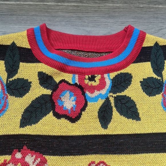 Vintage colourful floral knit crew neck sweater - Picture 5 of 8